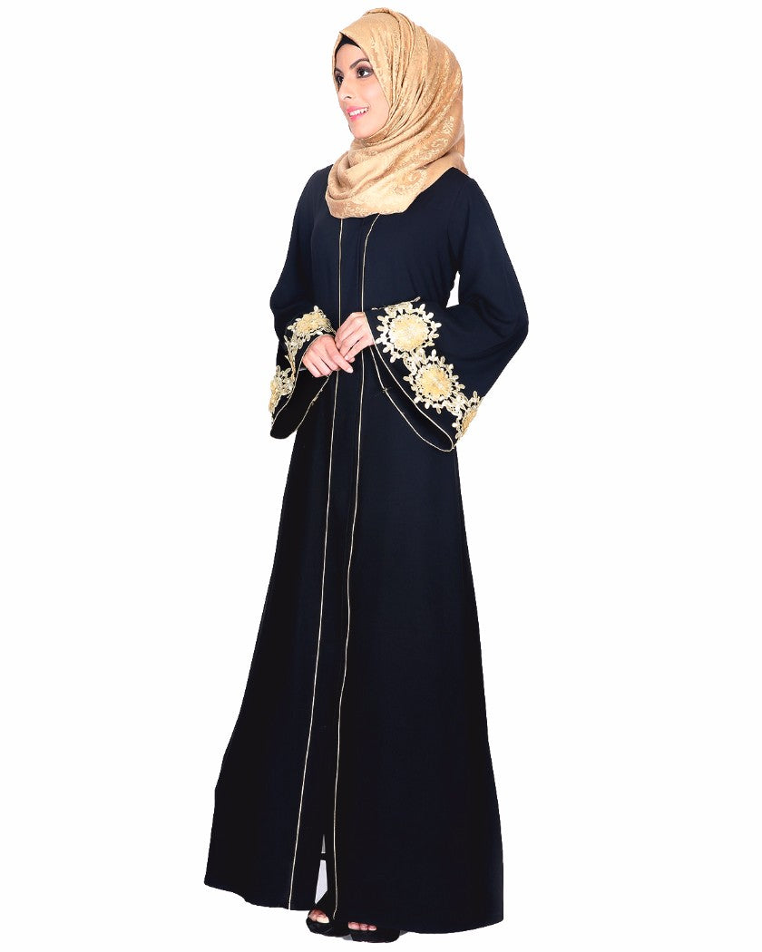 Black Abaya With Embellished Bell Sleeve Black