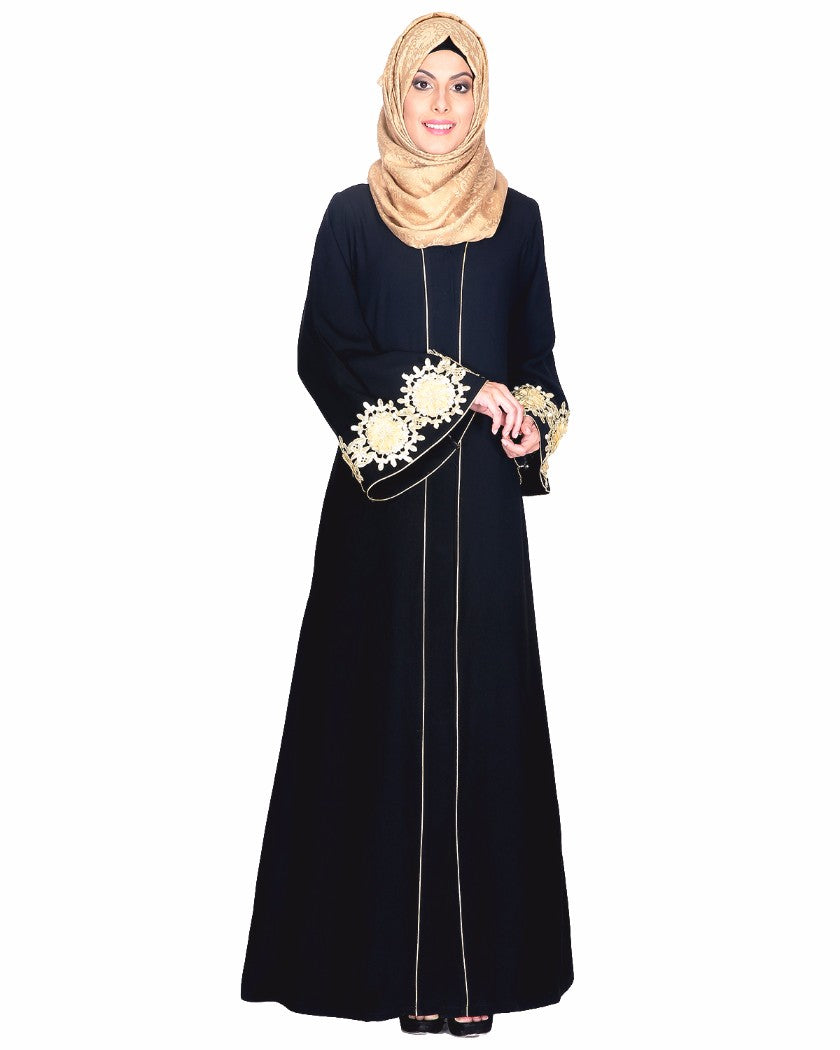 Black Abaya With Embellished Bell Sleeve Black