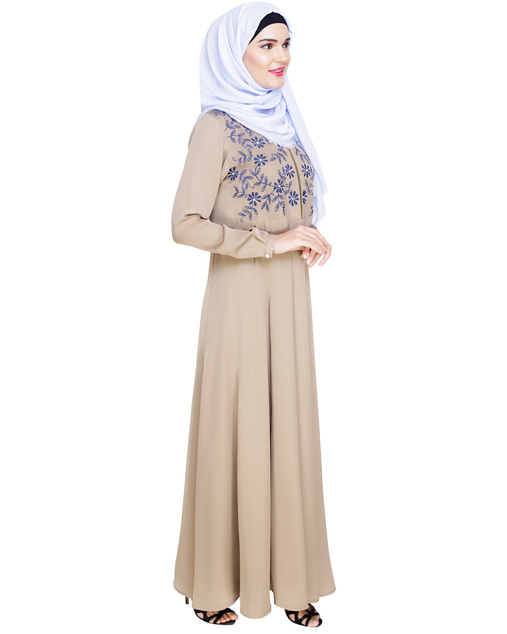 Beautiful Embroidered Abaya Yoke Beige