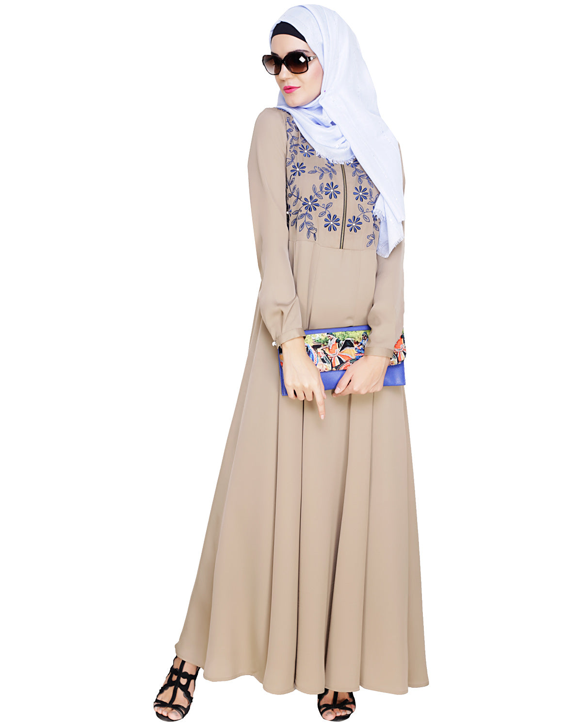 Beautiful Embroidered Abaya Yoke Beige