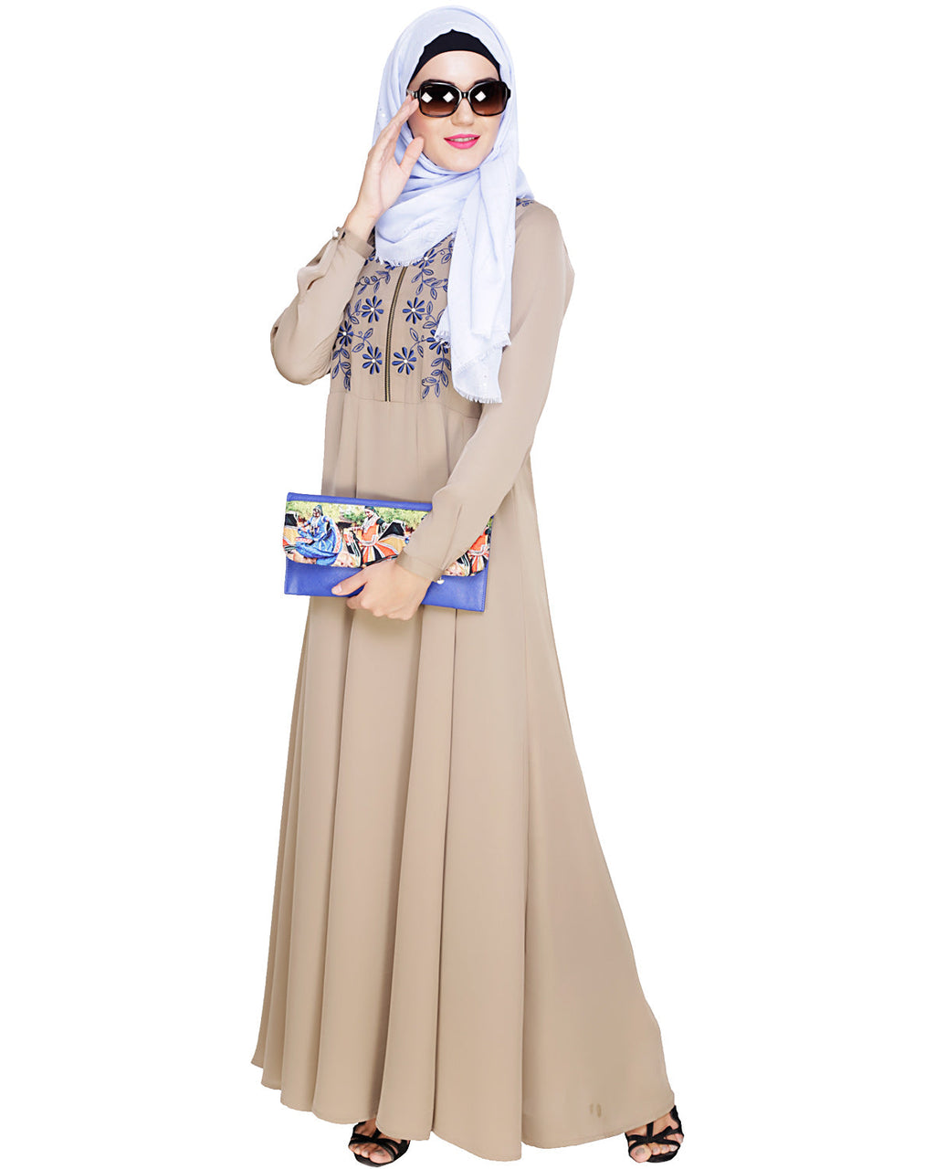 Beautiful Embroidered Abaya Yoke Beige