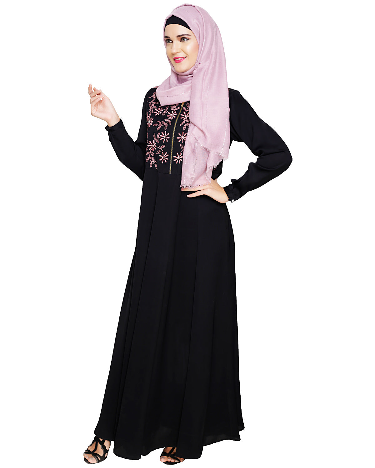 Beautiful Embroidered Abaya Yoke Black