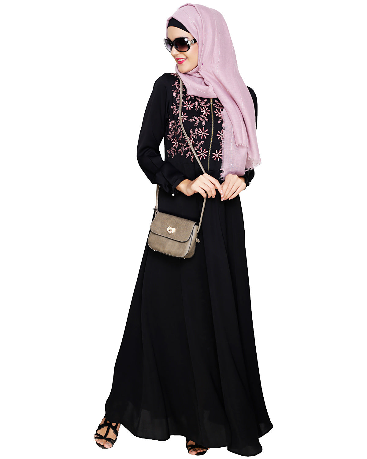 Beautiful Embroidered Abaya Yoke Black