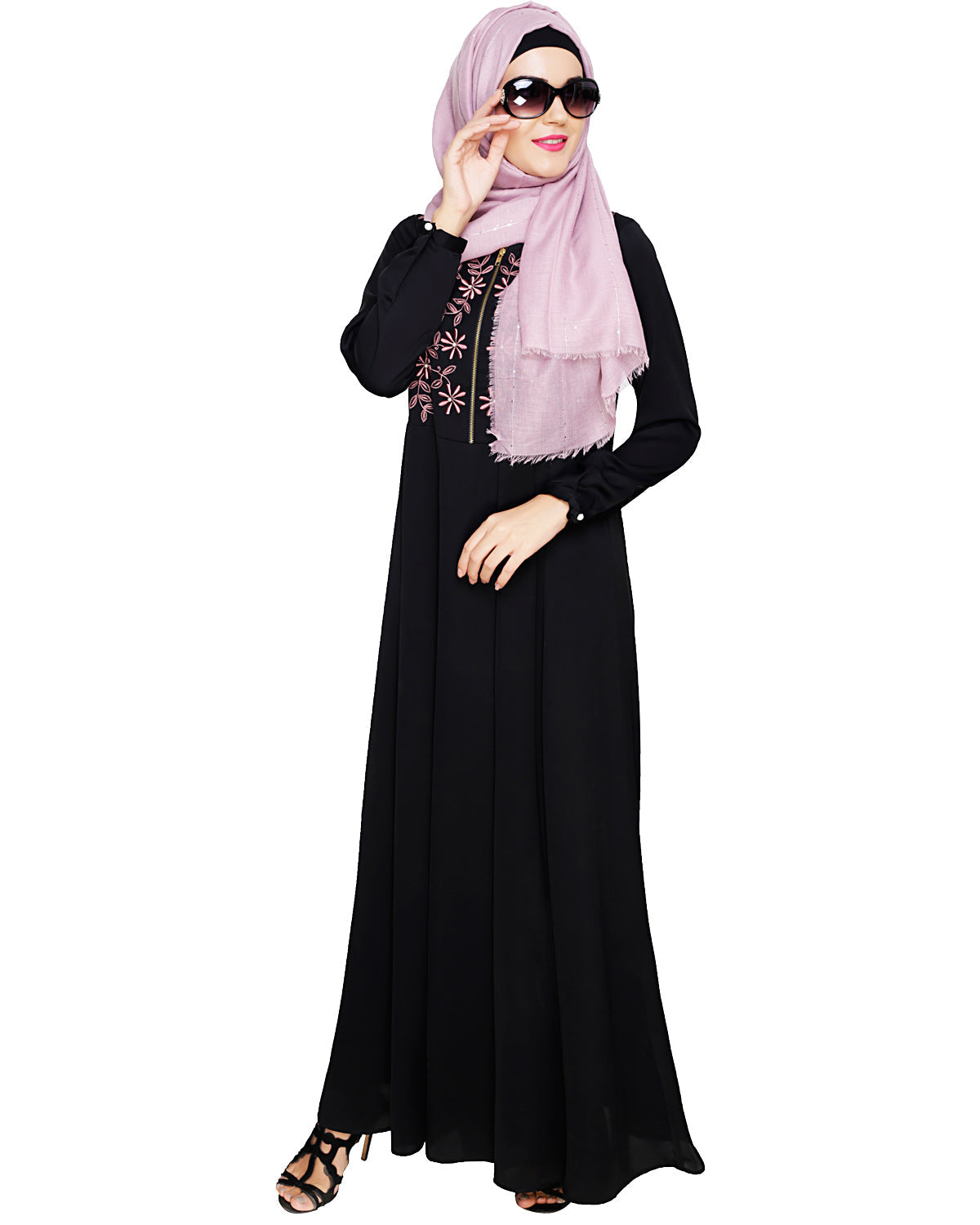 Beautiful Embroidered Abaya Yoke Black