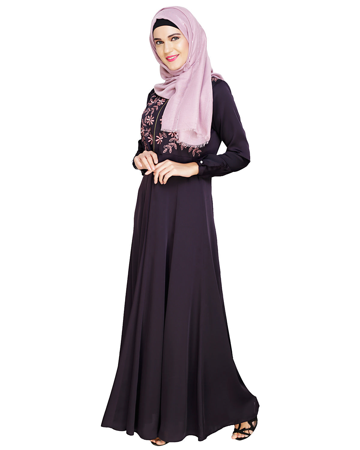 Beautiful Embroidered Abaya Yoke Dark Purple