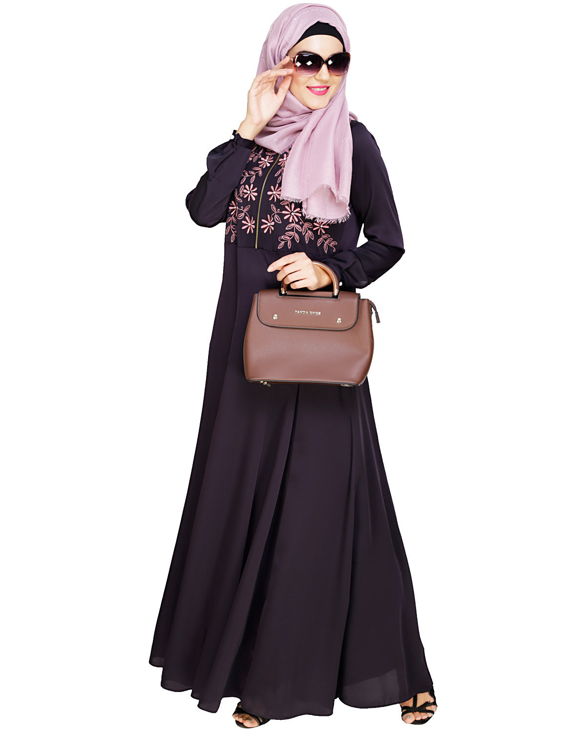 Beautiful Embroidered Abaya Yoke Dark Purple