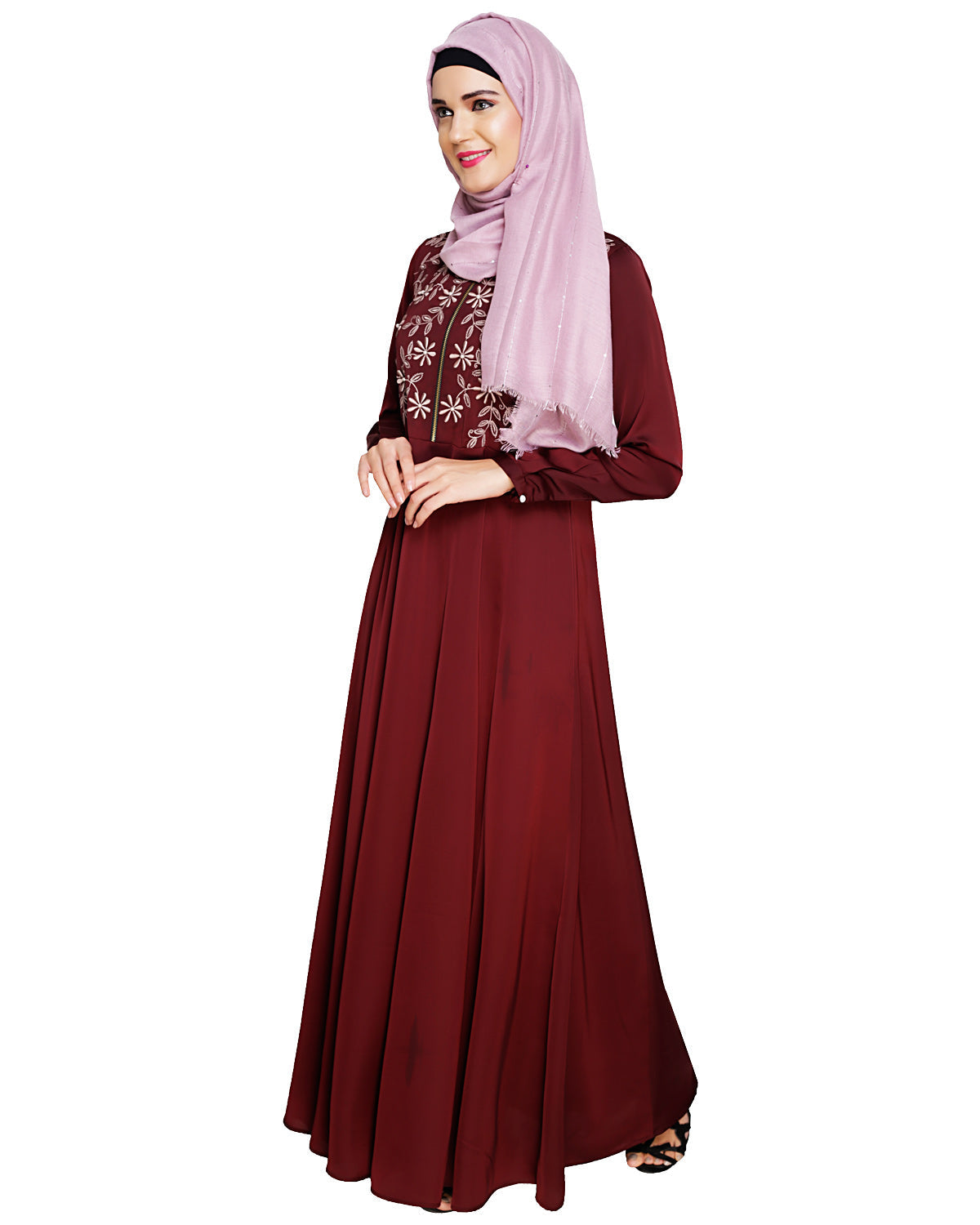 Beautiful Embroidered Abaya Yoke Wine