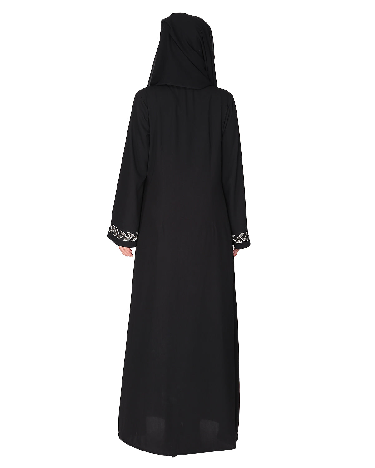 Extraordinary Pearl Drop leaves abaya Black