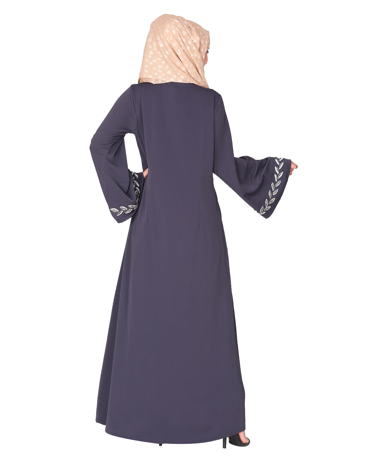 Extraordinary Pearl Drop leaves abaya Dark Grey