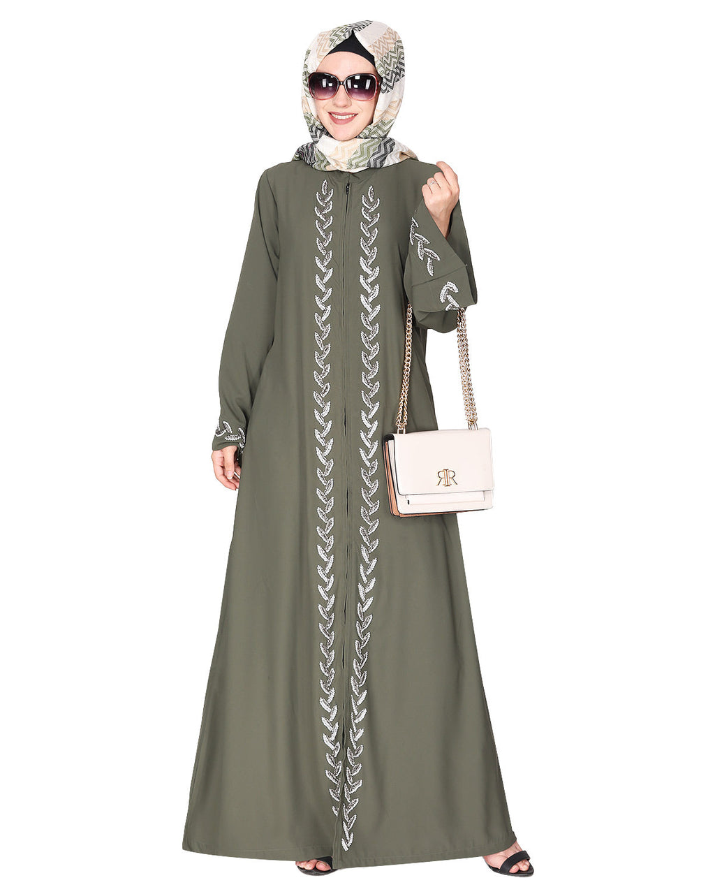 Extraordinary Pearl Drop leaves abaya Dead Mint