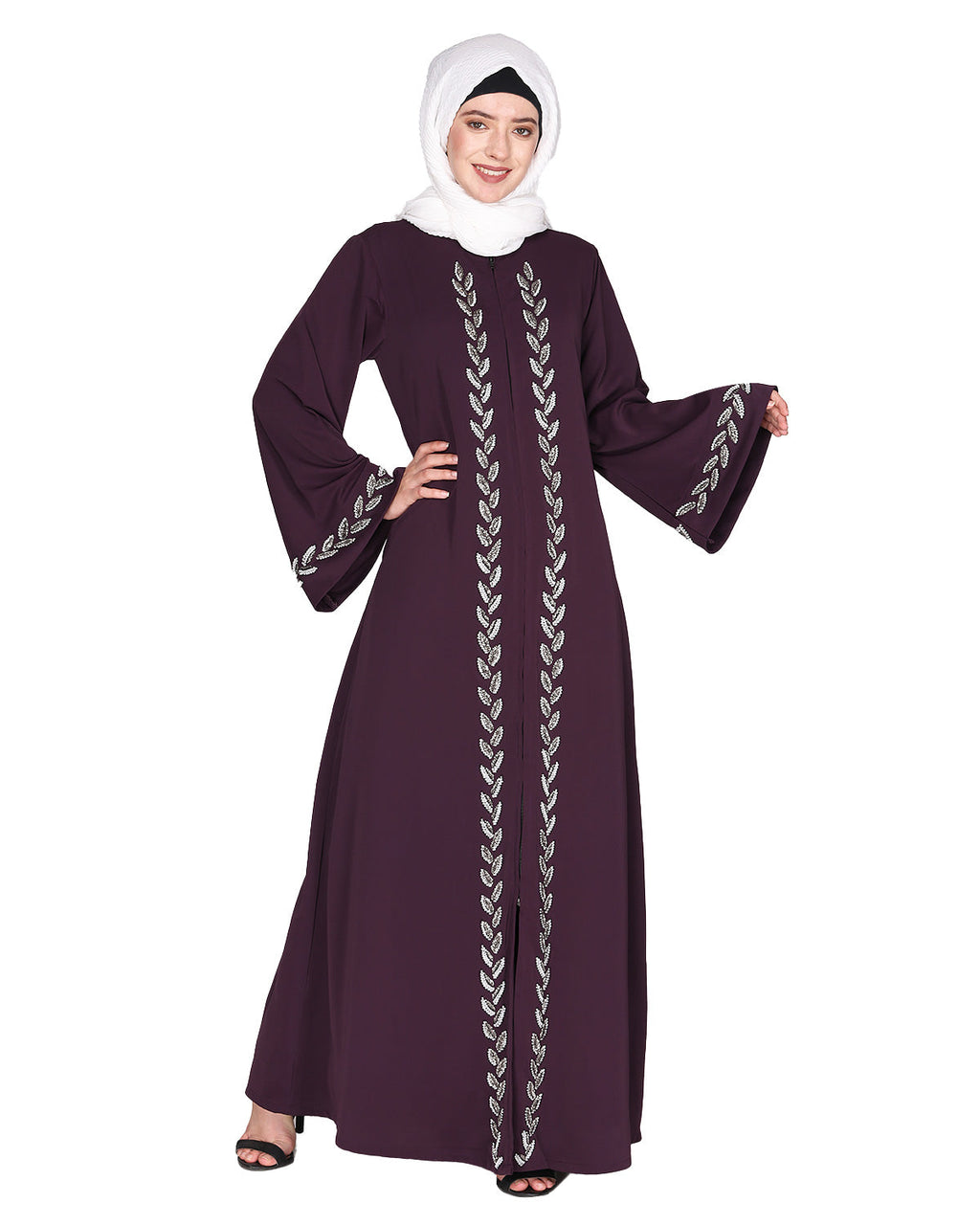 Extraordinary Pearl Drop leaves abaya Purple