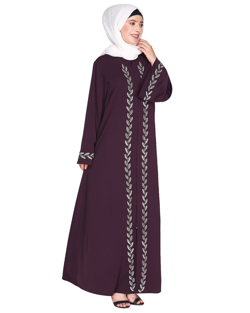 Extraordinary Pearl Drop leaves abaya Purple