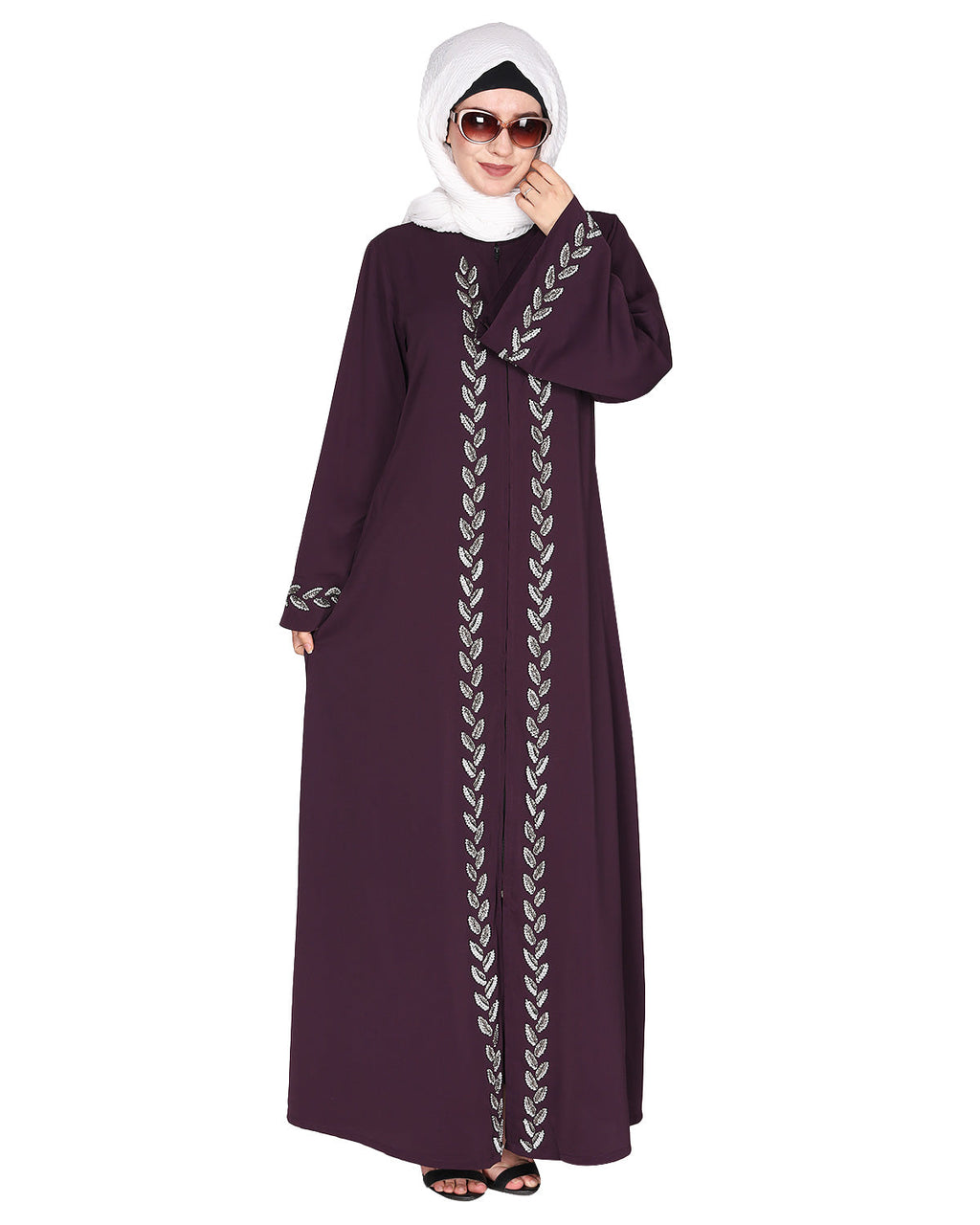 Extraordinary Pearl Drop leaves abaya Purple
