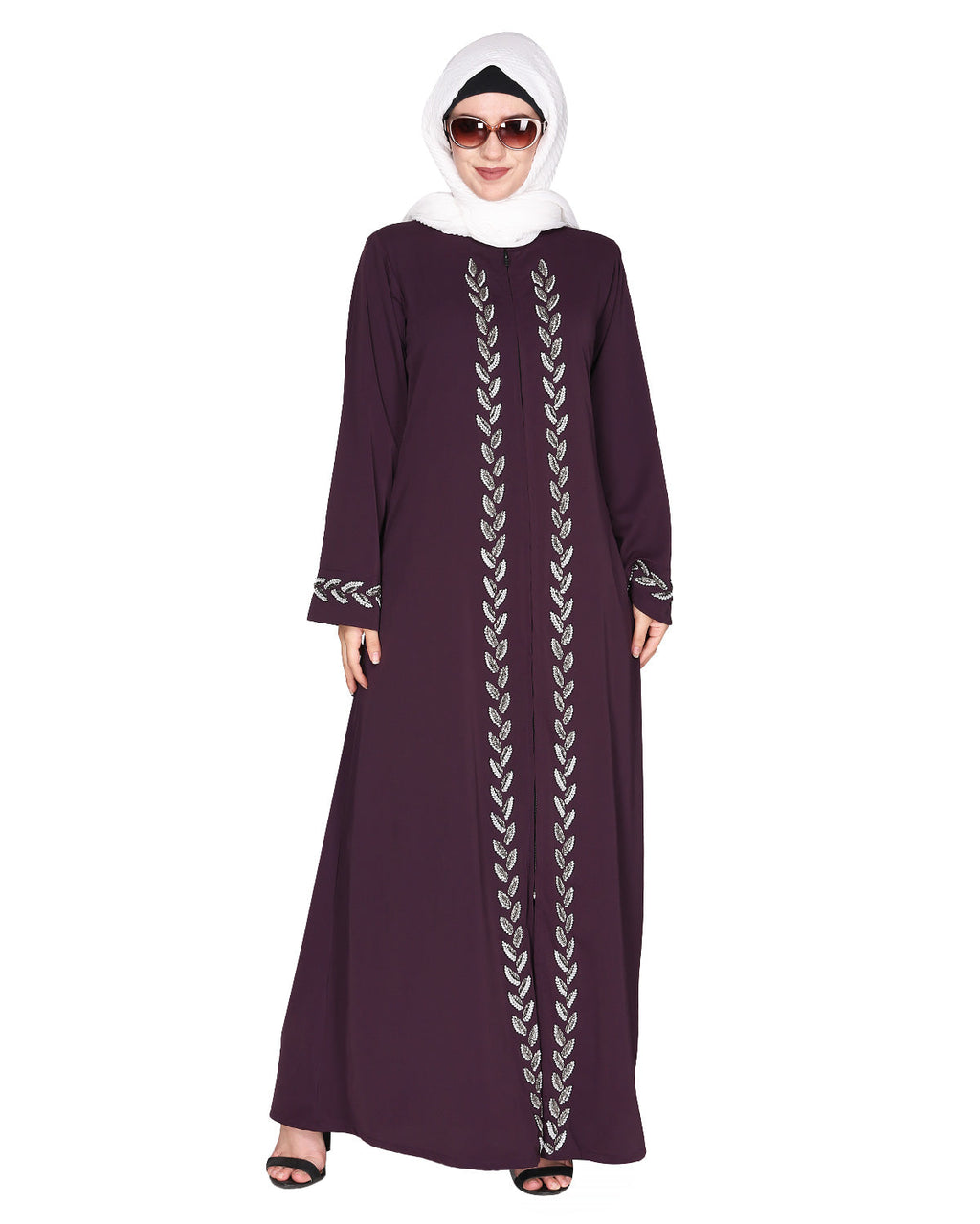 Extraordinary Pearl Drop leaves abaya Purple