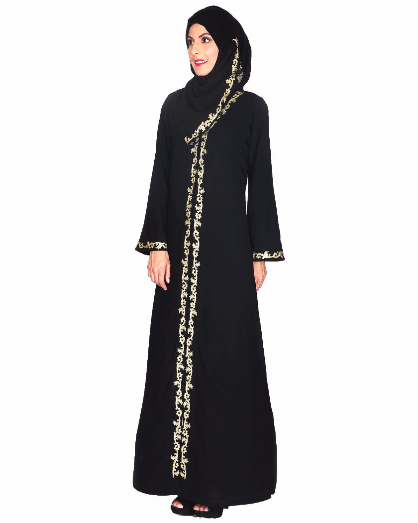 Gold Zari Embroidered Abaya L