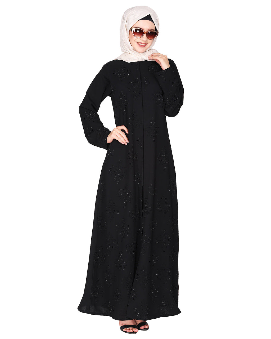 Sparkling Swarovski Crystal Stone Work abaya Black