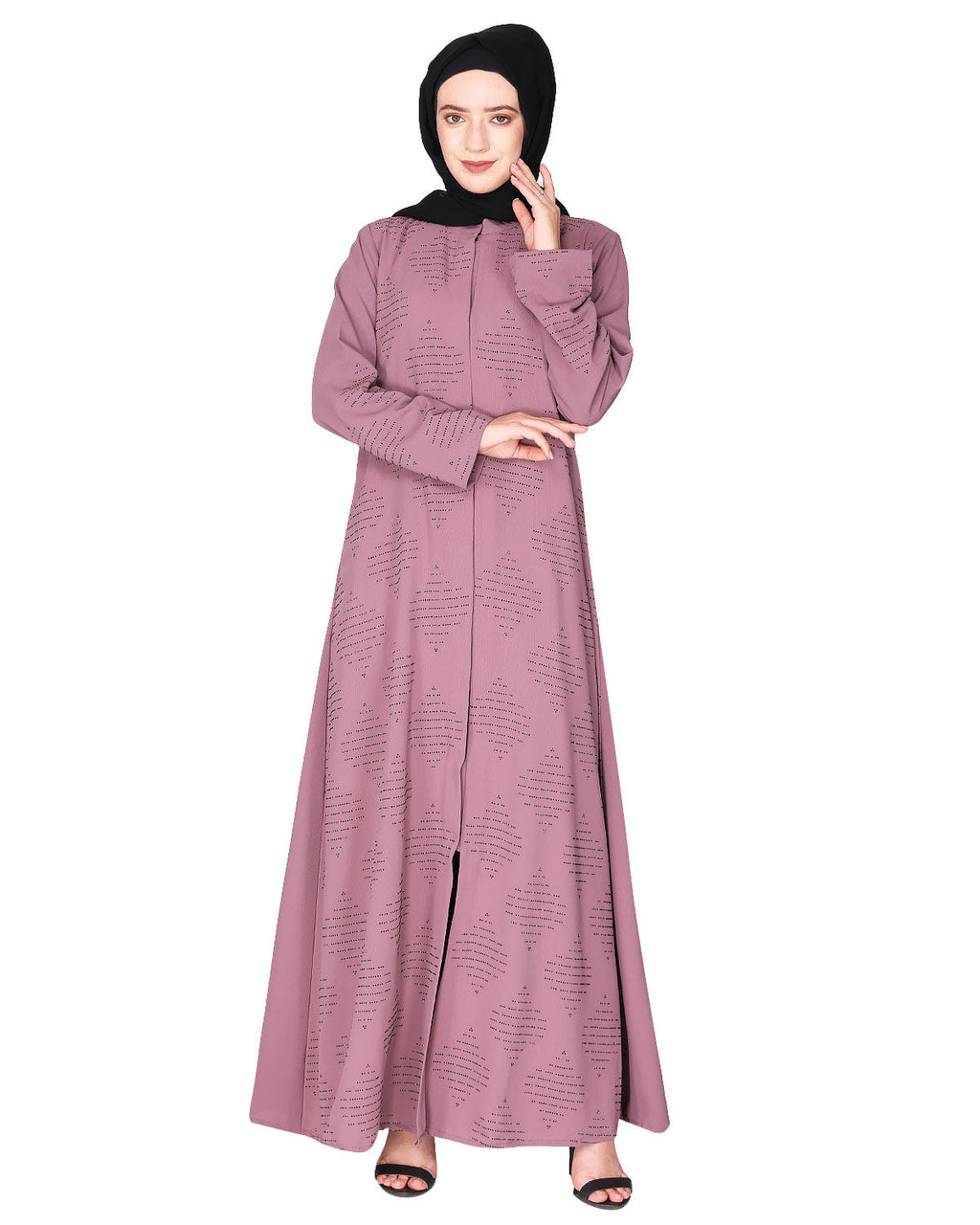 Sparkling Swarovski Crystal Stone Work abaya Onion Pink