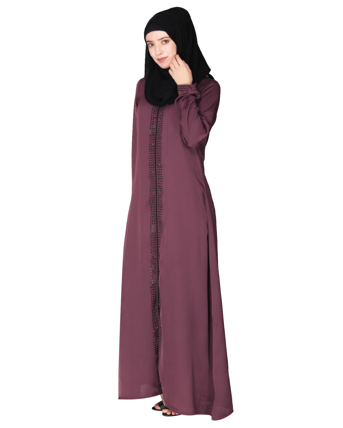 sparkling design Swarovski Crystal Stone Work abaya Purple XS
