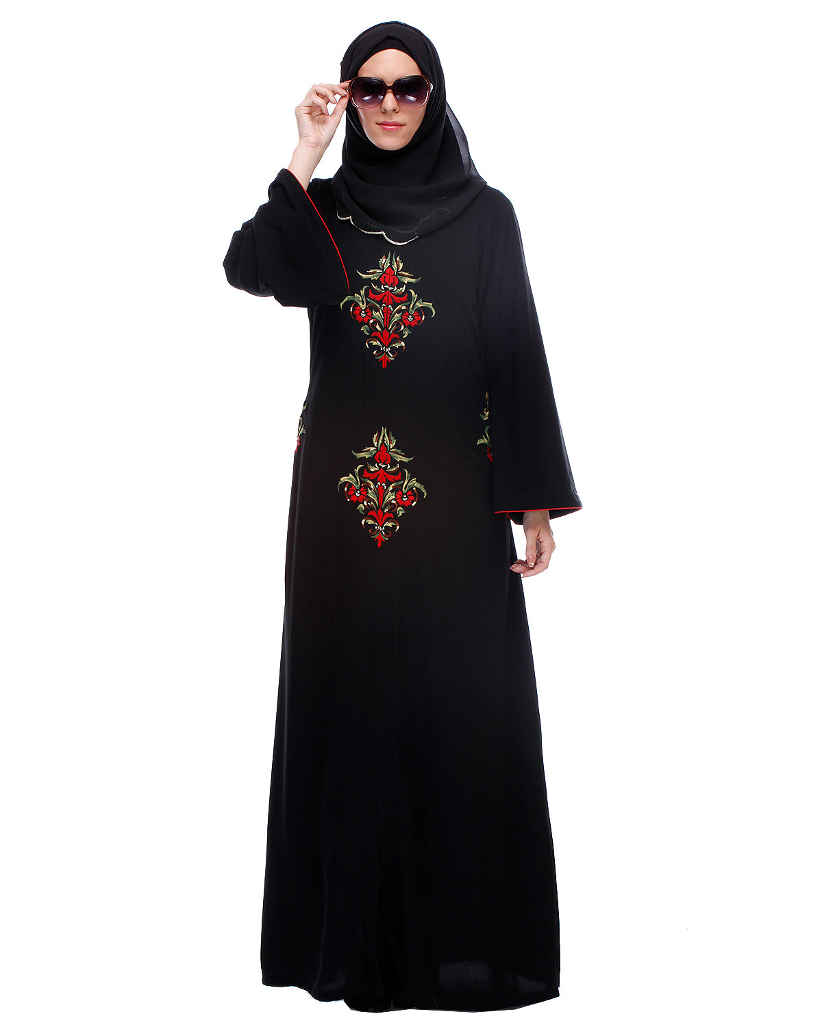 Black Abaya With Multi Coloured Thread Embroidery Black