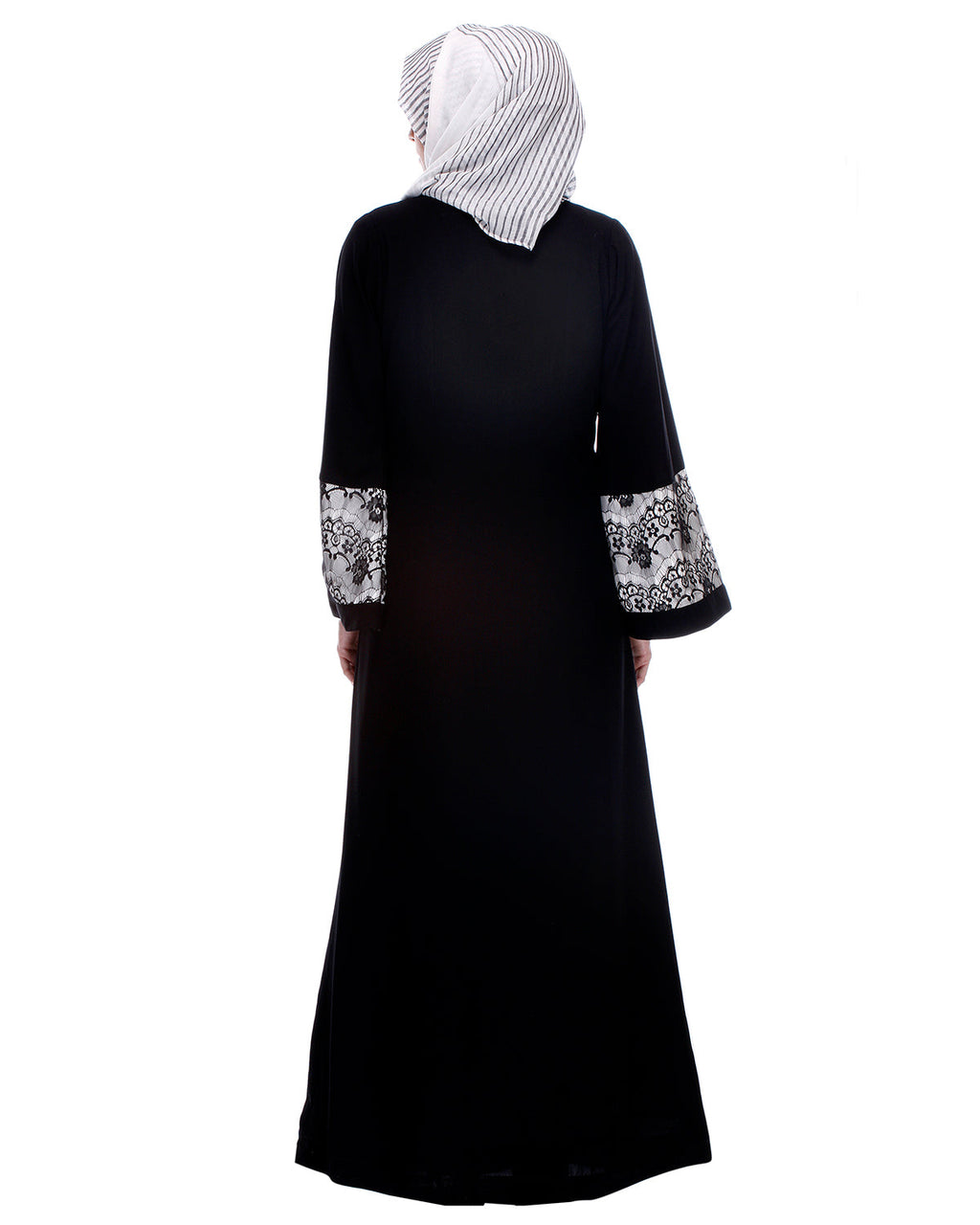 Black Abaya With Double Layer Laced Detailing