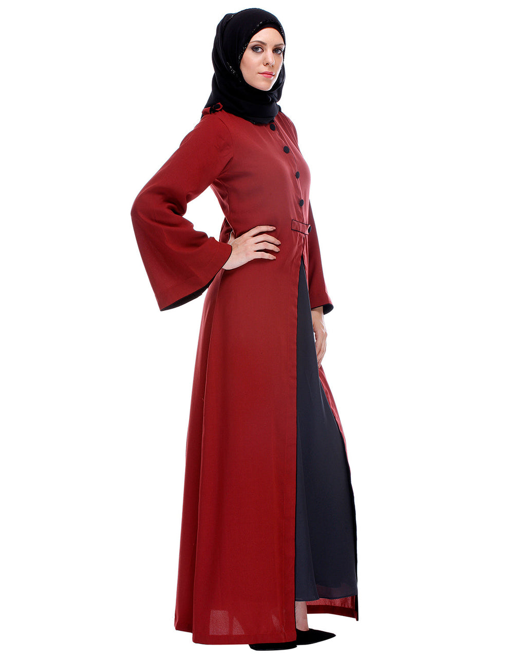 Maroon Abaya With Black Detailing Maroon