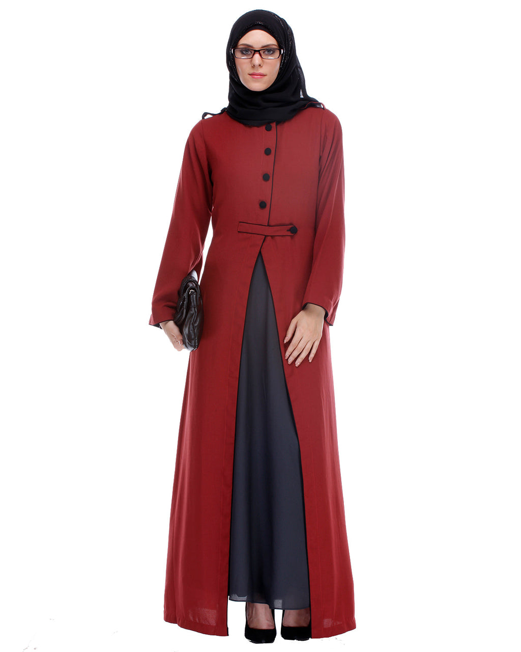 Maroon Abaya With Black Detailing Maroon