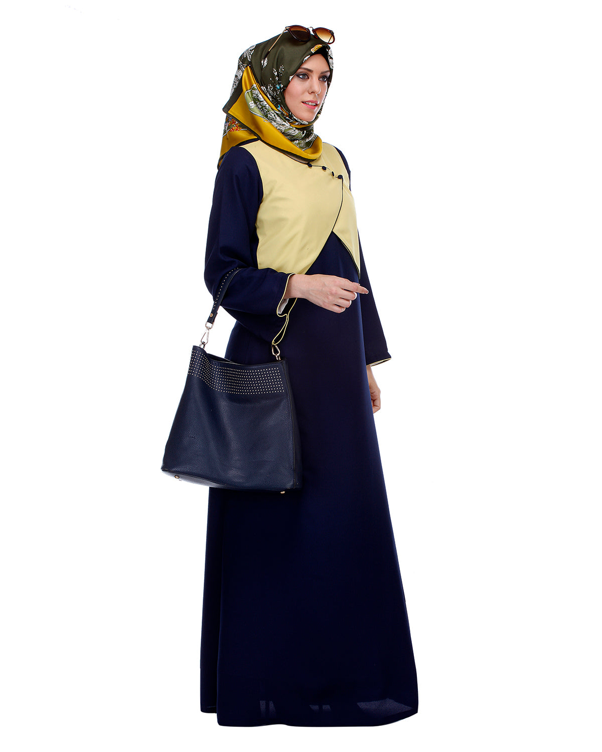 Overlapping Jacket Styled Yoke Blue Abaya Blue