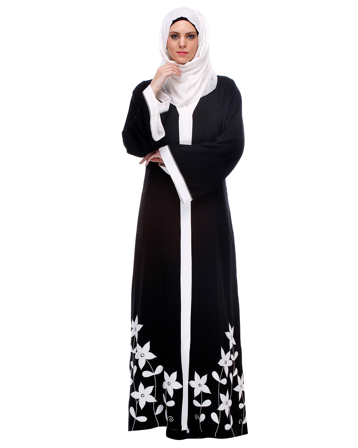 Abaya With Applique Embroidery Black XS