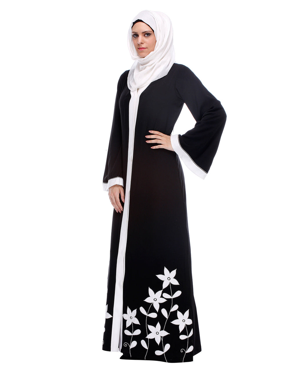 Abaya With Applique Embroidery Black XS
