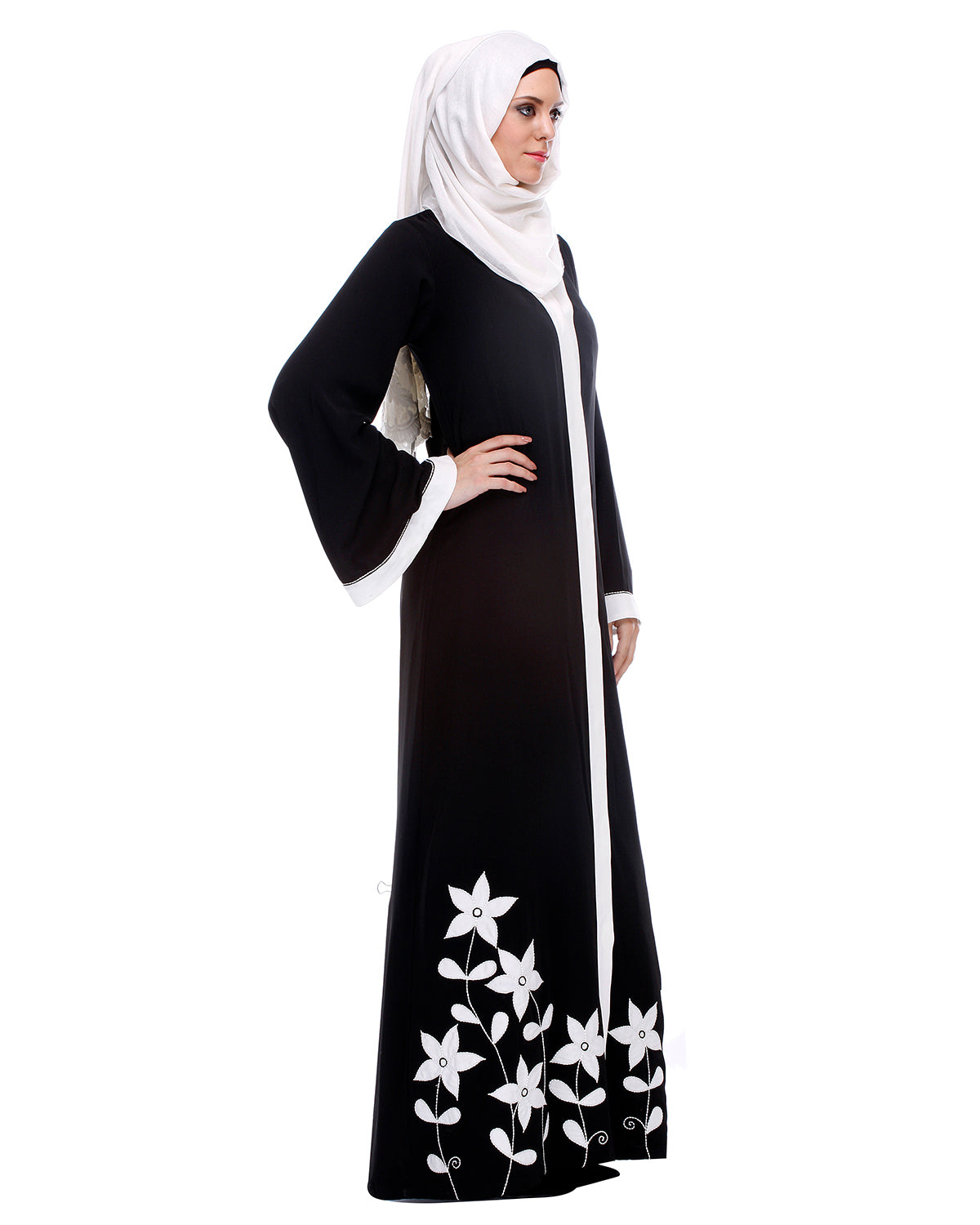 Abaya With Applique Embroidery Black XS