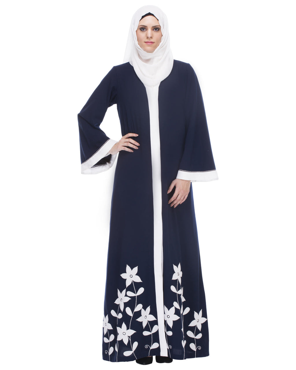 Abaya With Applique Embroidery Blue XS