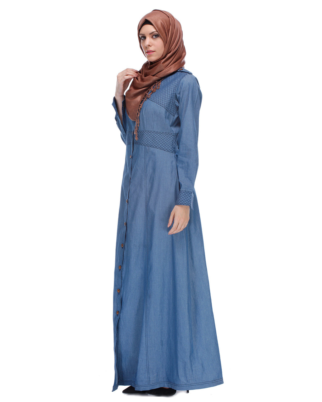 Light Blue Collared Denim Abaya Light Blue
