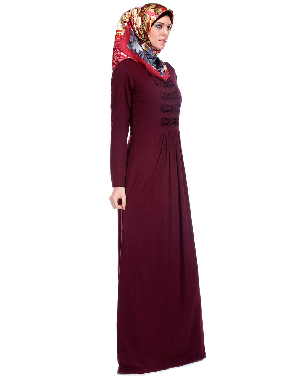 Pintuck Jersey Abaya Dark Maroon L