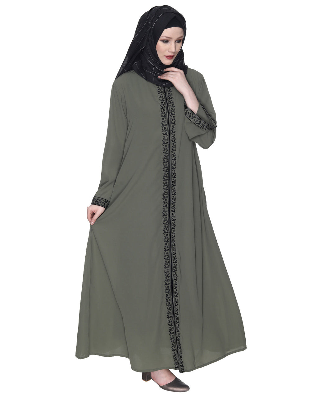 Abaya With Embroidery Dead Mint