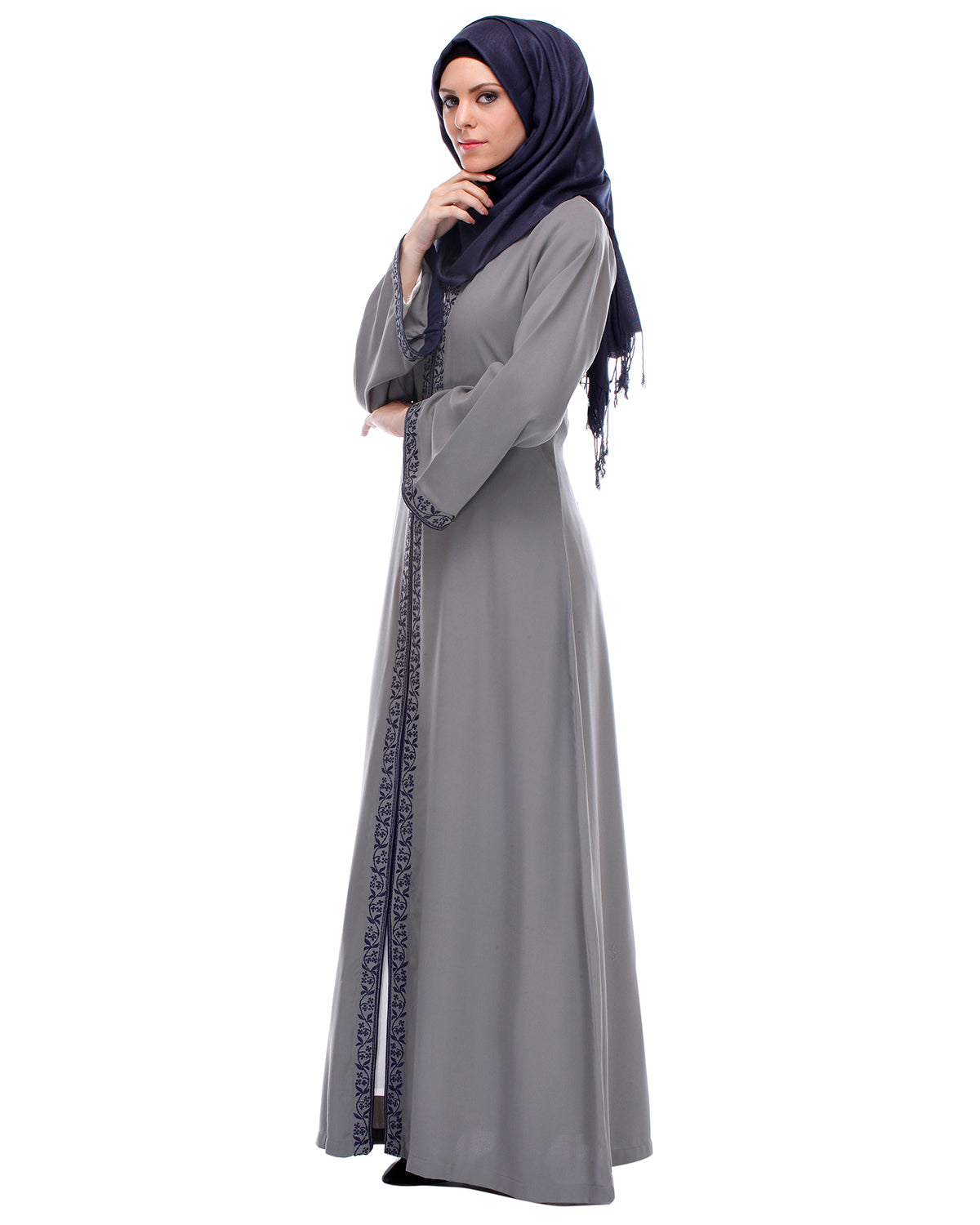 Abaya With Embroidery Grey