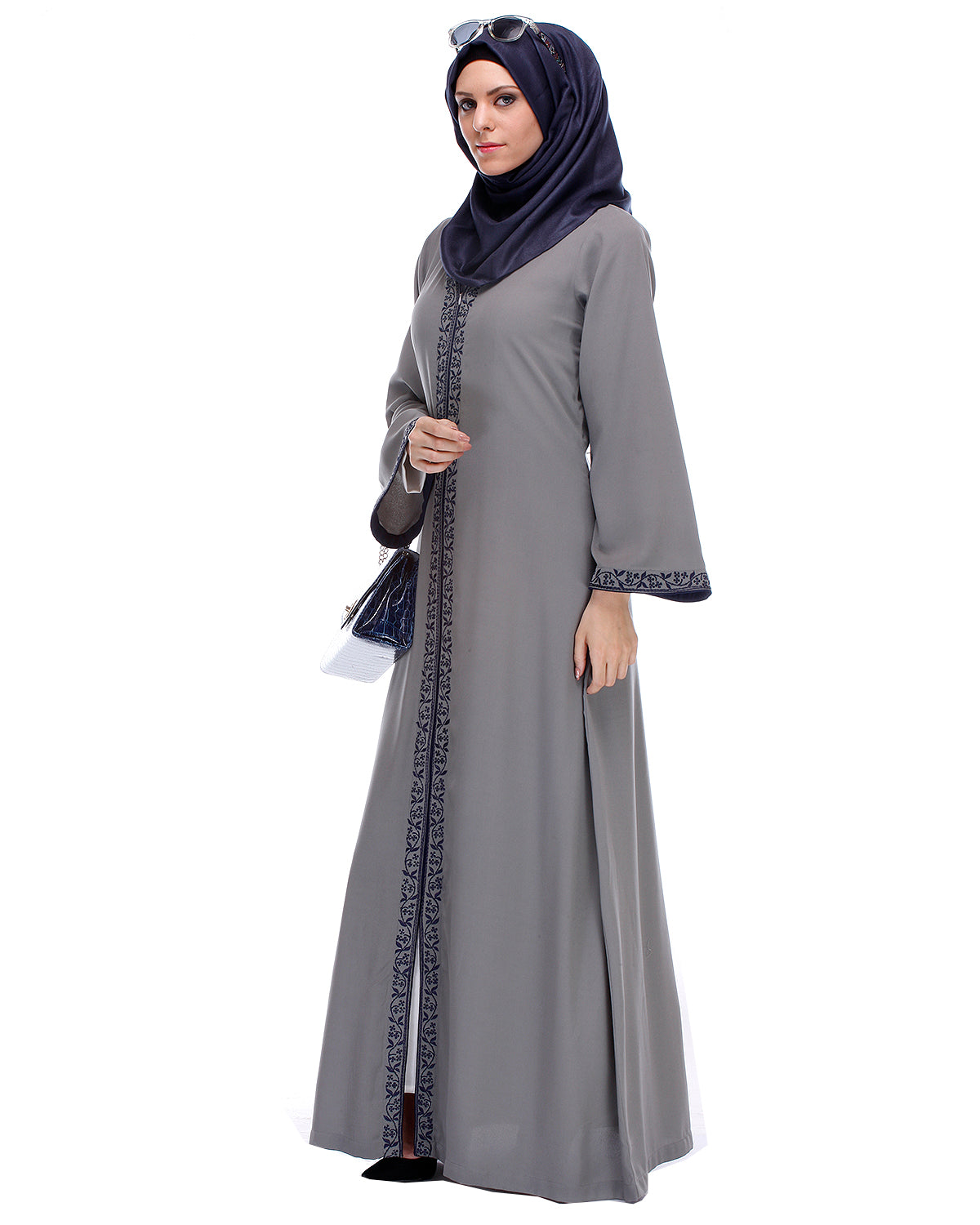 Abaya With Embroidery Grey