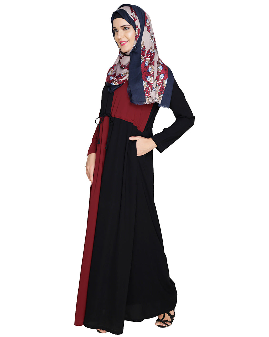 Colour Block Abaya Maroon