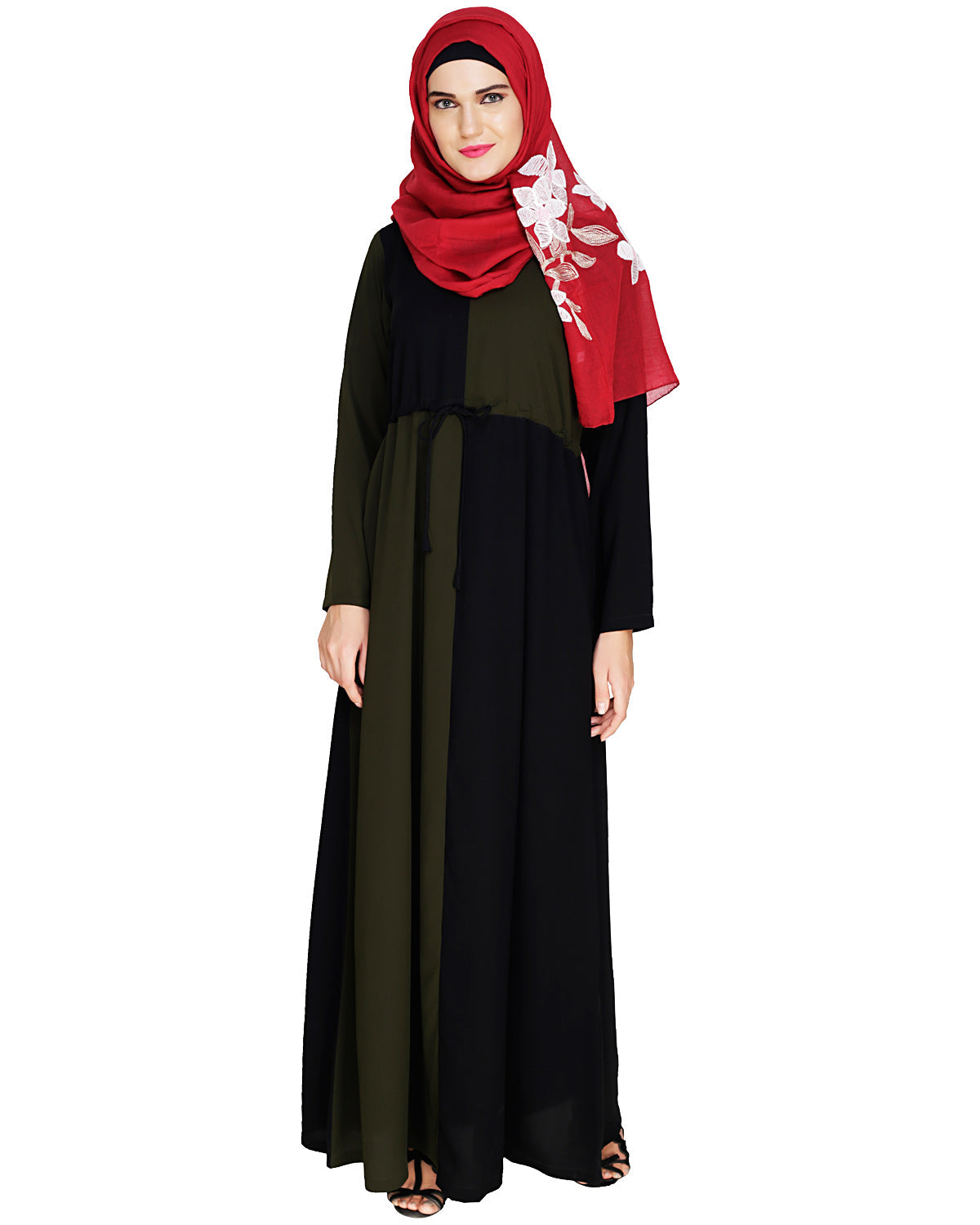 Colour Block Abaya Olive