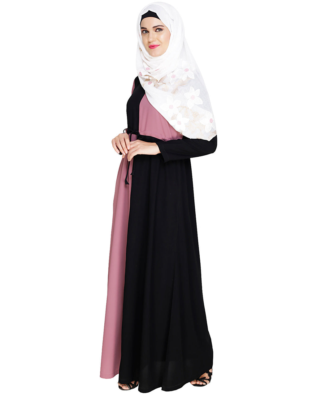 Colour Block Abaya Onion Pink