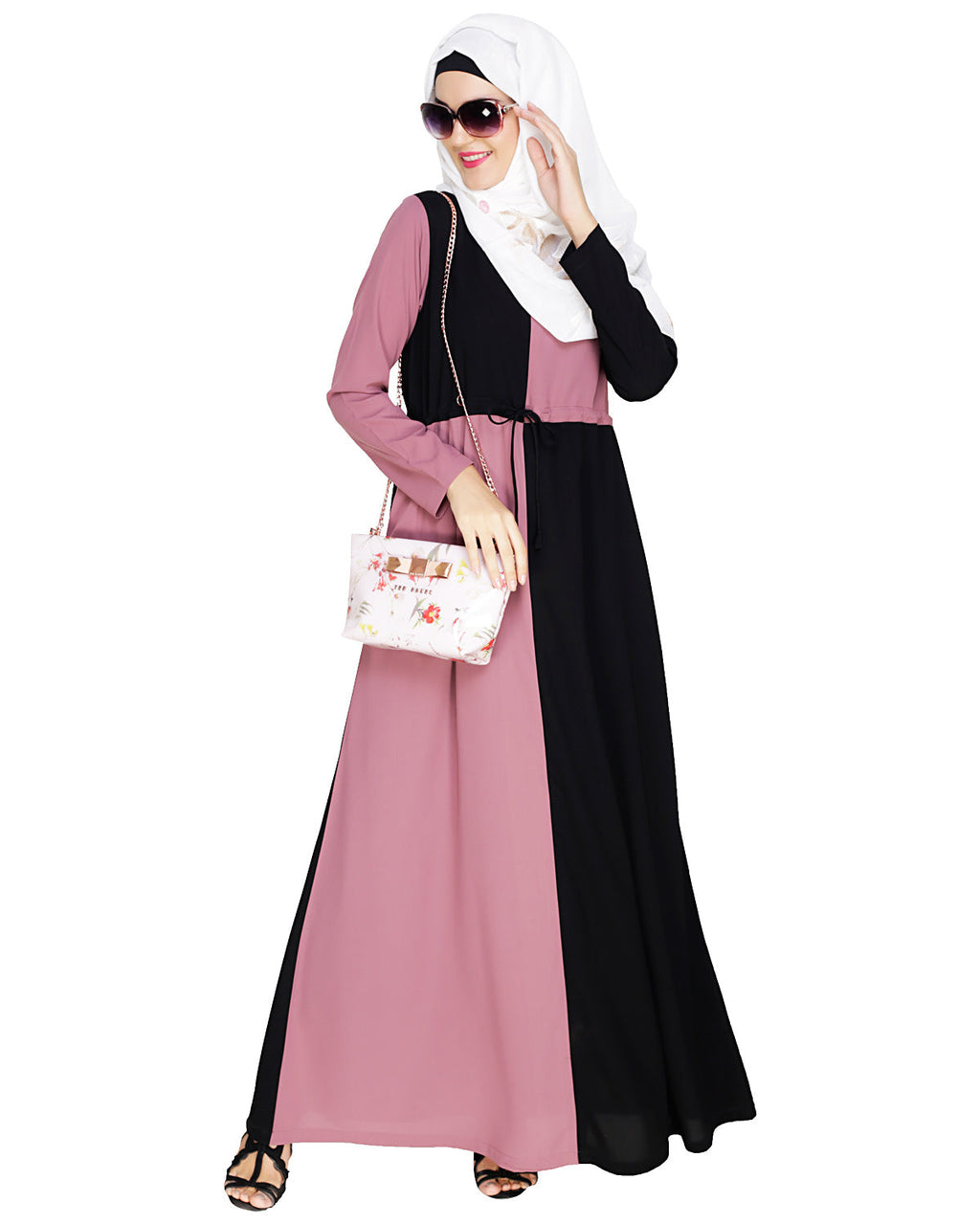 Colour Block Abaya Onion Pink