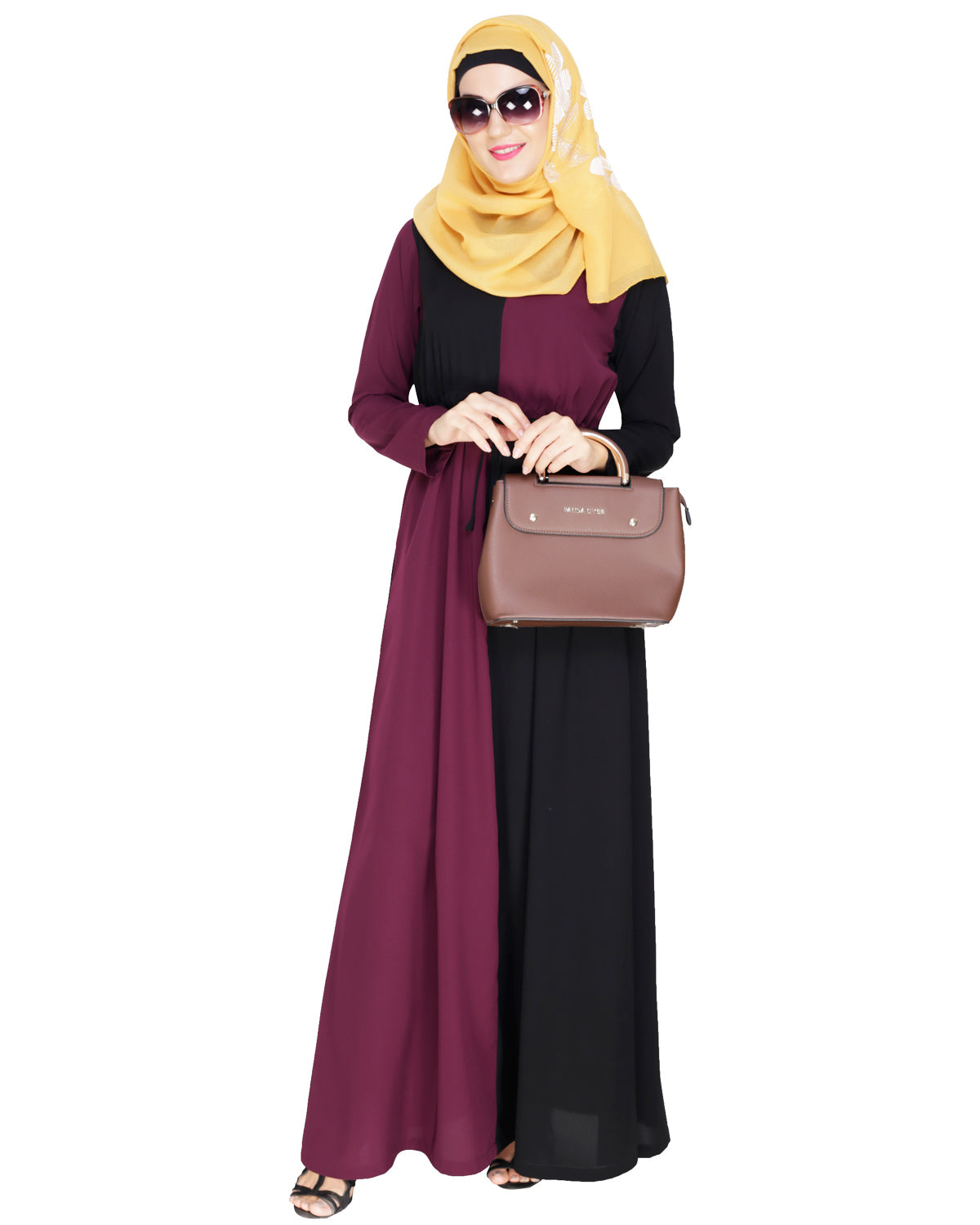 Colour Block Abaya Purple