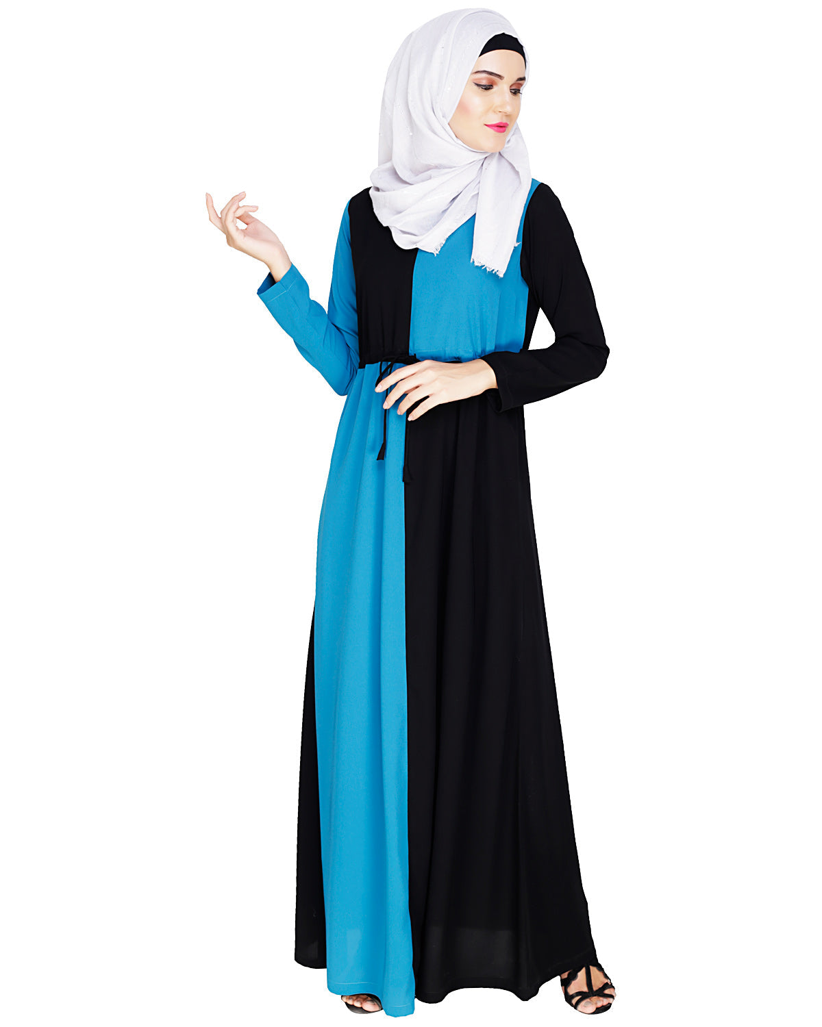 Colour Block Abaya Teal Blue