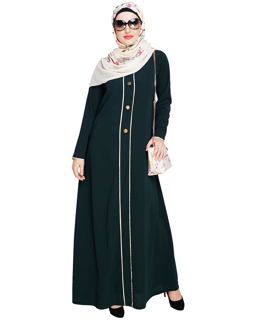 Sober Abaya with Detailing Bottle Green