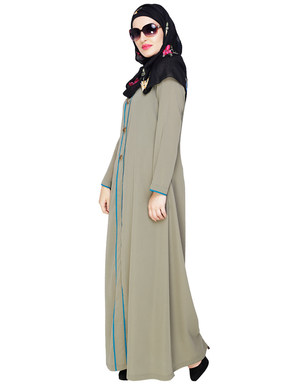 Sober Abaya with Detailing Bottle Green
