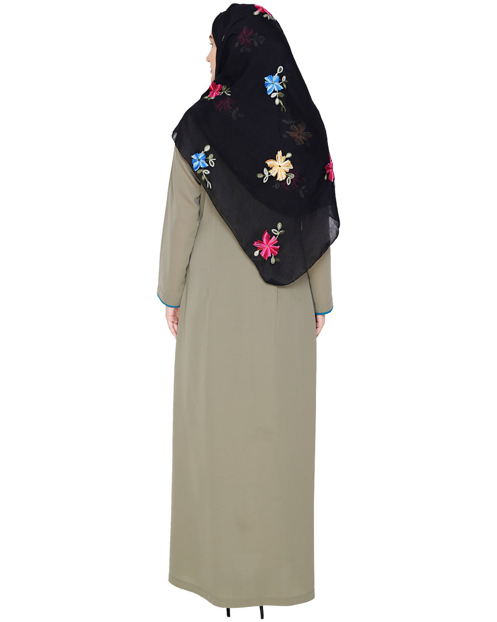 Sober Abaya with Detailing Bottle Green
