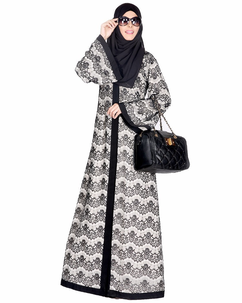 Double Layer Laced Abaya Black