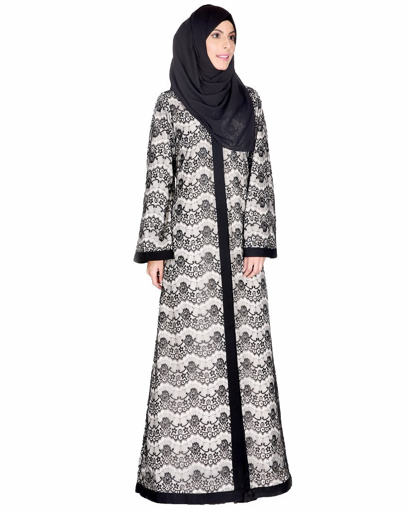 Double Layer Laced Abaya Black