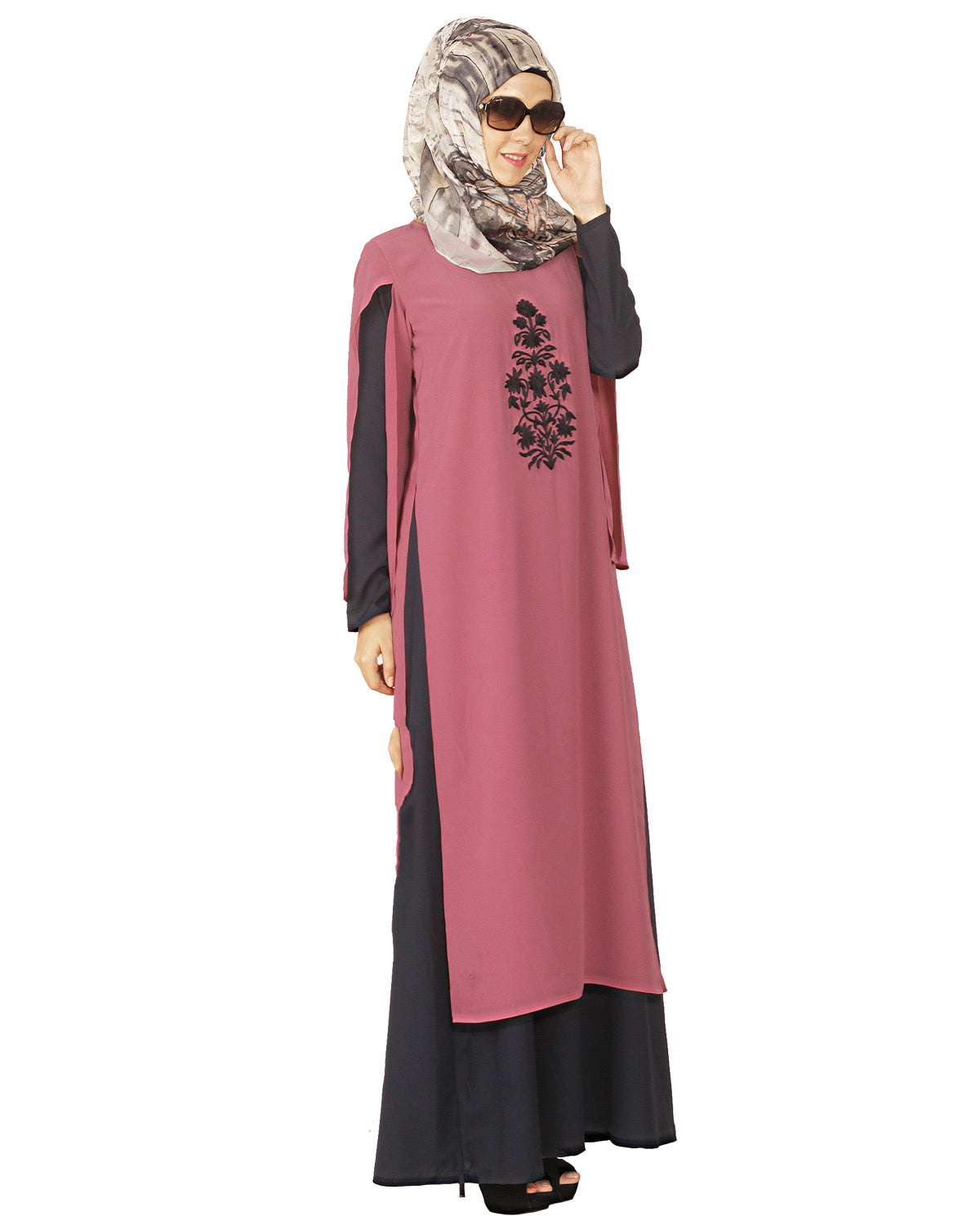 Double Layer Laced Abaya Blue
