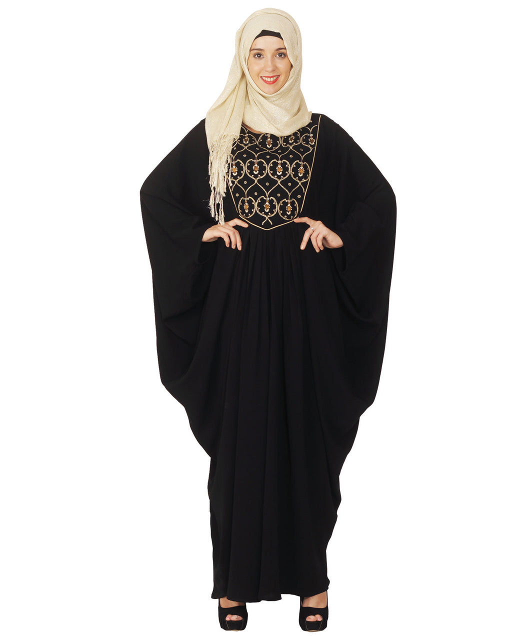 Kaftan with Zari Embroidery Black
