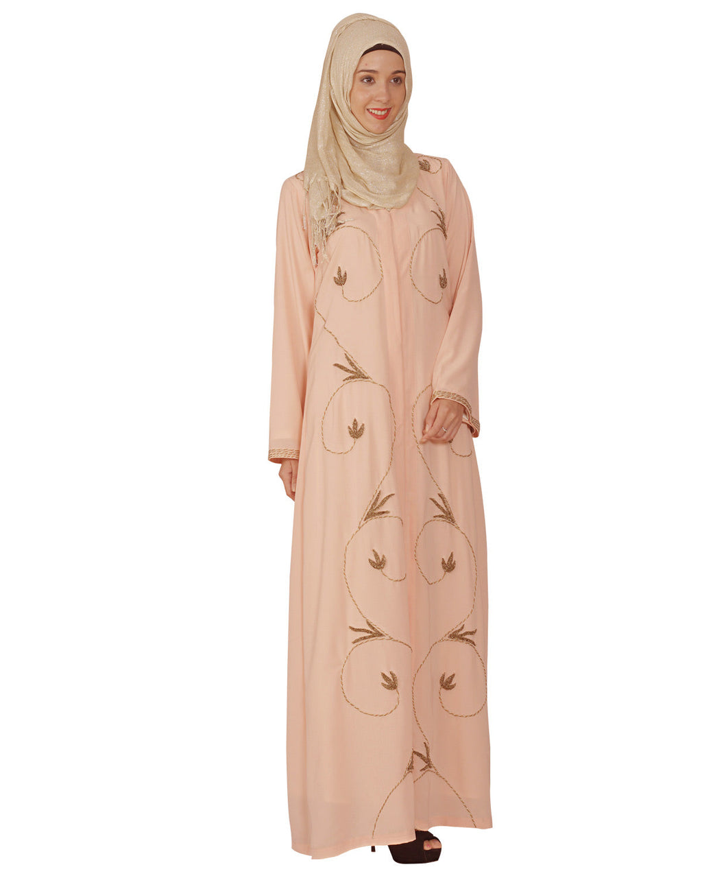 Abaya with Zari Dori Work Peach